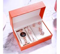 SHARPHY Coffret cadeau montre femme+bracelet+collier+bagues+boucles- diamant mode étanche noir d'or