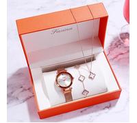 SHARPHY Coffret cadeau montre femme+bracelet+collier- simplicité mode bracelet en acier élégant luxe d'or