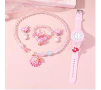 SHARPHY Coffret montre enfant filles + colliers + bagues + bracelet + boucles d'oreilles - rose tournesol mignon cadeau