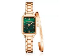 SHARPHY Coffret montre femme + bracelet - adran rectangulaire bracelet en acier étanche vert doré grâce luxe
