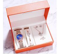 SHARPHY Coffret Montre Femme Bracelet Anneau Collier Boucles d'oreilles - Bijoux Cygne Quartz etanche Accessoires Bleu
