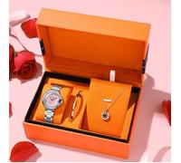 SHARPHY Coffret montre femme + bracelet + collier - bracelet en acier argent rose chiffres romains cadeau