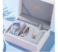 SHARPHY Coffret montre femme + bracelet+ collier - cadran étoile tempérament bleu mode cadeau Saint Valentin