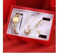 SHARPHY Coffret montre femme + bracelet + collier - diamant perle forme de coeur doré tempérament grâce luxe cadeau
