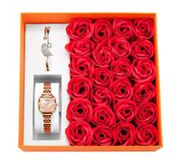 SHARPHY Coffret montre femme + bracelet - cygne diamants mode cadran rectangulaire or rose élégant cadeau d'anniversaire
