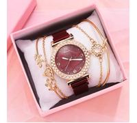 SHARPHY Coffret montre femme + bracelet - papillon bracelet en acier rouge diamant cadeau d'anniversaire