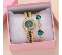 SHARPHY Coffret montre femme + bracelets - élégance diamant vert bijoux bracelet en acier cadeau de Noël