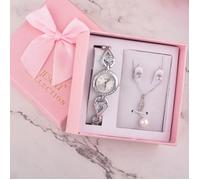 SHARPHY Coffret montre femme + collier + clous d'oreilles - perle diamant argent tempérament cadeau d'anniversaire