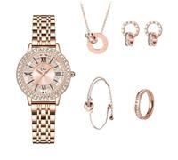 SHARPHY Coffret montre femme + colliers + boucles d'oreilles + bagues + bracelets - diamants or rose mode luxe