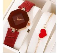 SHARPHY Coffret montre femme mode bracelet en cuir bracelet coeur mode rouge tempérament cadeau