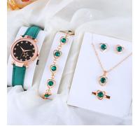 SHARPHY Coffret montre femme vert diamants élégant luxe cadeau d'anniversaire bracelets collier boucles d'oreilles bgues