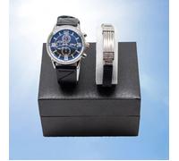 SHARPHY Coffret montre homme + bracelet chronographes multifonctions bracelet en cuir classique cadeau d'anniversaire