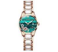 SHARPHY Montre femme de marque de luxe afficher le calendrier note musicale bracelet en céramique grâce tempérament diamant vert