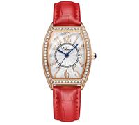 SHARPHY Montre Femme de marque de luxe diamants rétro carréquartz analogique étanche bracelet en cuir Rouge