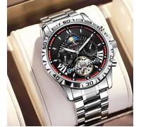 SHARPHY Montre homme automatique mécanique affichage des phases de la lune bracelet en acier multifonction haute qualité cool sport