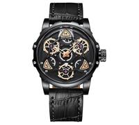 SHARPHY Montre homme cadran squelette cool mode noir bracelet en cuir mode adolescent haute qualité classique