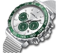 SHARPHY Montre homme chronographe marque de luxe bracelet acier quartz lumineux étanche dateur vert argent - Cadeaux de Noël