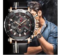 SHARPHY Montre Homme Chronographe - Sport - Étanche - Bracelet en Cuir - Lumineux - Cadeau de Noël