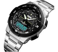 SHARPHY Montre Homme de marque bracelet Argent 2019 Sport étanche Chronographe , Double affichage numérique et analogique