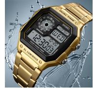 SHARPHY Montre Homme de Marque Haut de Luxe Bracelet Numérique LED Men Watch Couleur en Or