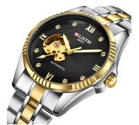 SHARPHY Montre homme de marque mécanique automatique lumineux diamant évider bracelet en acier étanche classique or argent