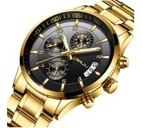 SHARPHY Montre Homme de marque or 2019 mode Chronographe bracelet acier inoxydable dateur étanche quartz analogique d'or noir