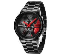 SHARPHY Montre homme de marque quartz roues personnalisé mode bracelet en acier noir cool élégant