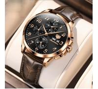 SHARPHY Montre homme mécanique automatique chronographes multifonction sport bracelet en cuir classique marron