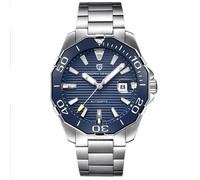 SHARPHY Montre homme mécanique multifonction calendrier lumineux automatique bracelet en acier classique argent bleu