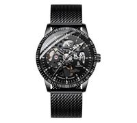 SHARPHY Montre homme modemécanique lumineux évider bracelet en acier étanche mode luxe noir automatique