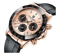 SHARPHY Montre homme quartz chronographe calendrier bracelet en caoutchouc 100 mètres étanche or noir