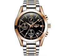 SHARPHY Montre homme quartz chronographe étanches multifonction bracelet en acier noir haute qualité luxe