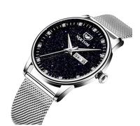 SHARPHY Montre homme quartz ciel étoilé très mince lumineux date bracelet en acier inoxydable étanche décontractée argent