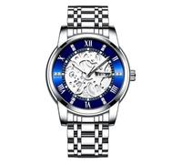 SHARPHY Montre homme quartz évider diamant date bracelet en acier étanche lumineux frais bleu argent