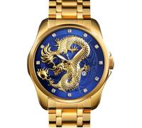 SHARPHY Montres Hommes 2019 marque de Luxe Diamant Bracelet étanche quartz date lumineux or bleu , Populaire luxueux Montre Dragon