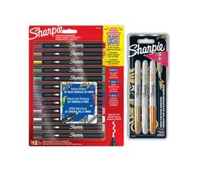 Sharpie Creative Marker Marqueur peinture acrylique | À base d'eau | Encre sans bavure pour écrire sur la plupart des surfaces | Pointe ogive + 3 marqueurs à pointe fine métallique