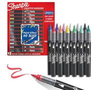 SHARPIE Marqueurs créatifs Feutres à peinture acrylique | Pointe pinceau | Marqueurs à peinture à base d’eau | Fourniture scolaire | Couleurs assorties | 12 unités