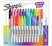 Sharpie Glam Pop Marqueurs permanents | Pointe fine pour des détails audacieux | Couleurs assorties | 24 feutres marqueurs