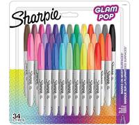 Sharpie Marqueurs permanents Glam Pop – Pointe fine, couleurs assorties – 34 feutres
