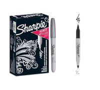 Sharpie Lot de 12 marqueurs permanents métallisés | Argent | Pointe fine | 1 pointe double noire