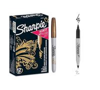 Sharpie Lot de 12 marqueurs permanents métallisés | Doré | Pointe fine | 1 pointe double noire