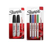 Sharpie Lot de 2 marqueurs permanents à pointe biseautée noire - Pointe ultra fine - Couleurs classiques assorties