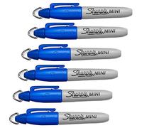Sharpie Lot de 6 mini marqueurs permanents avec porte-clés pour clés, chaînes et cordons, pointe ogive, pointe fine Bleu