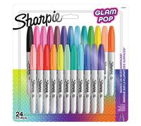 Sharpie Marqueur Glam Pop - Pointe fine - Encre permanente - Lot de 24 assorties