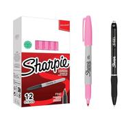 Sharpie Marqueur permanent fin | Encre rose | Boîte de 12 stylos S-Gel 0,7 mm Noir | Encre permanente | Imperméable | Écriture lisse | Pour bureau, école, étiquetage et planification