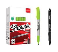 Sharpie Marqueur permanent fin vert citron - Boîte de 12 stylos S-Gel 0,7 mm Noir Cadeau | Encre permanente | Imperméable | Écriture lisse | Pour bureau, école, étiquetage et planification