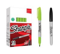 Sharpie Marqueur Permanent Pointe Fine - Vert Anis - Boîte de 12 - Avec 1 Noir Fin Cadeau - Séchage Rapide, Imperméable, Résistant à la Décoloration - Marqueur Multi-Surface pour Bureau, École