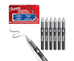 Sharpie Marqueurs Créatifs feutres acrylique | Pointe pinceau | Feutres de coloriage adulte à base d’eau idéal pour coloriage mystère, scrapbooking, dessiner, etc. | Gris Froid | Lot de 6