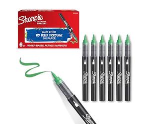 Sharpie Marqueurs Créatifs feutres acrylique | Pointe pinceau | Feutres de coloriage adulte à base d’eau idéal pour coloriage mystère, scrapbooking, dessiner, etc. | Vert | Lot de 6