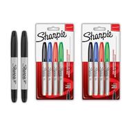 Sharpie Marqueurs permanents Pointe fine | Couleurs standard assorties | 4 pièces (paquet de 2) + Twin Tip noir (paquet de 2)